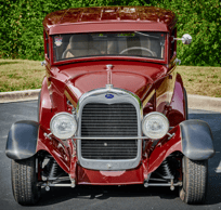 alt="Front view of a restored 1929 Ford Model A Sedan"