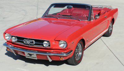 alt="Front angled view of 1965 Ford Mustang Convertible"