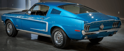 alt="Back side view of 1967 Ford Mustang"