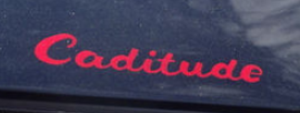 alt="'Caditude' phrase on a Cadillac Eldorado"