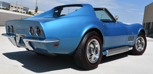 alt="Back side view of a 1969 Chevrolet Corvette Stingray"